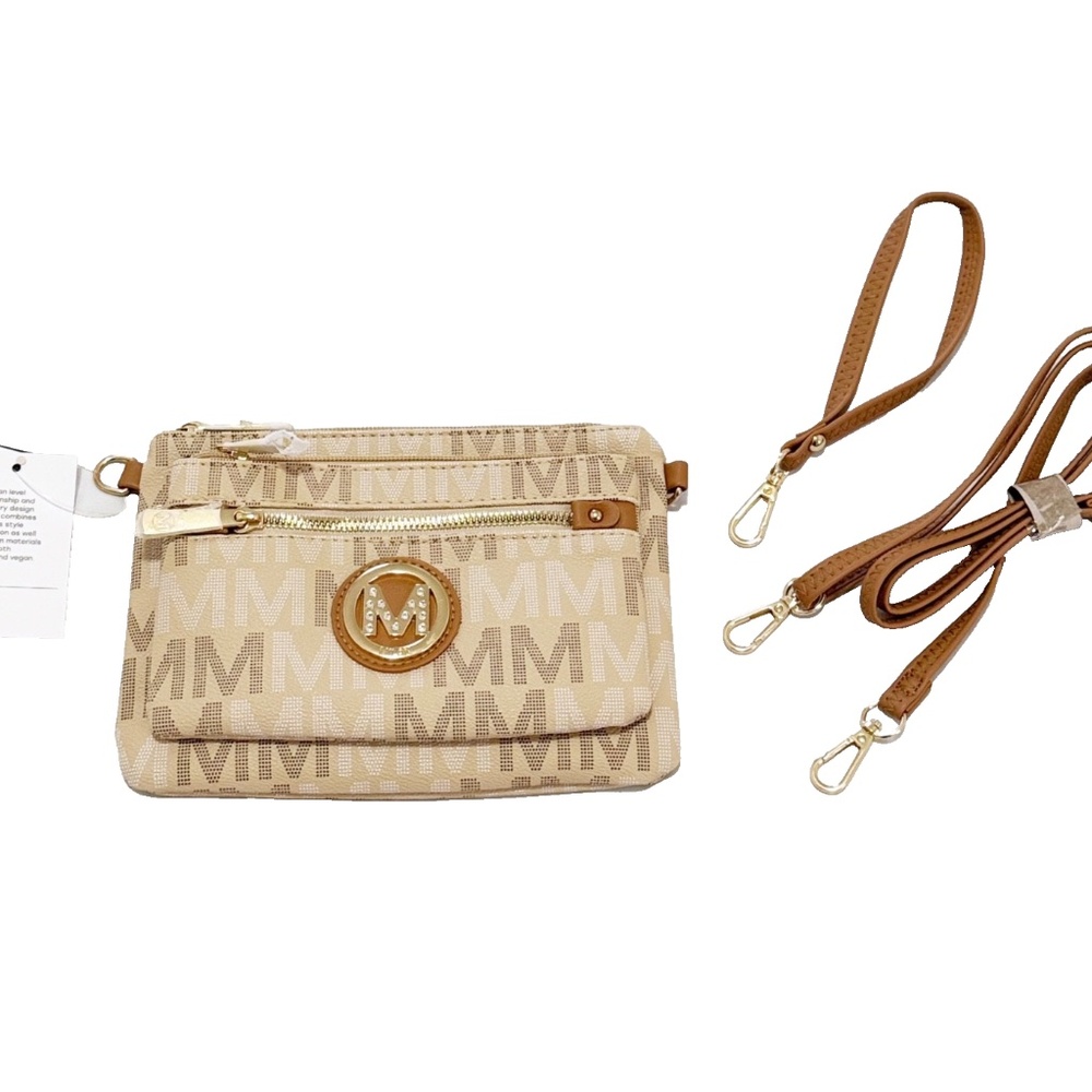 MKF Collection by Mia K. Helen Milan Signature Crossbody w/ Wristlet Bag Beige